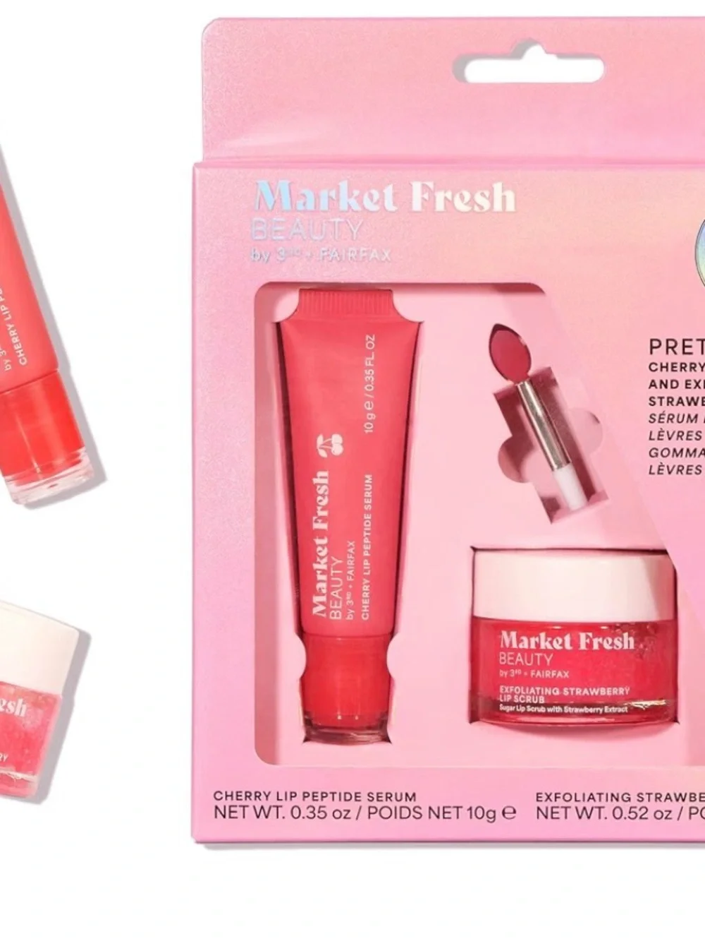 Market Fresh Beauty Cherry Lip Serum & Exfoliating Strawberry Lip Set - Pink NIB